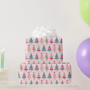 Quirky Pink Girly Christmas Trees Wrapping Paper