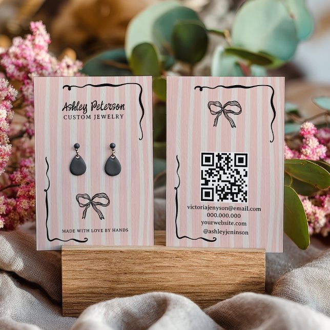 Quirky Pink Hand-Drawn Bow Jewelry Earring Business Card (Quirky Pink Hand-Drawn Bow Jewelry Earring Business Card)