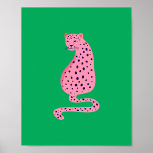 Quirky Pink Leopard Green Aesthetic  Poster