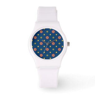 Quirky Polka Dots on Navy Blue Sporty Wristwatch