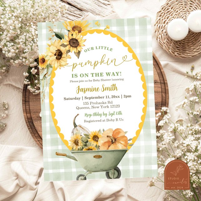  Quirky Preppy Pumpkin Sunflower Baby Shower Invitation (Creator Uploaded)