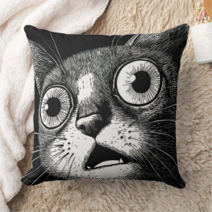 Quirky Psycho Cat Throw Pillow – Retro Cool