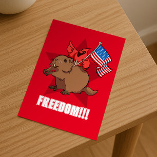 Quirky Red Cardinal & Groundhog Freedom! Cartoon Postcard