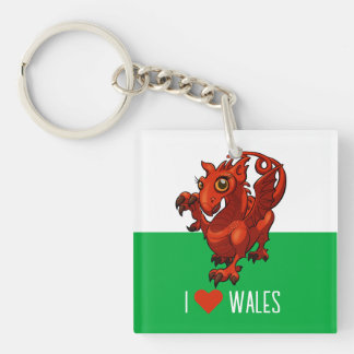 Quirky Red Dragon I Love Wales Welsh Flag Cartoon Key Ring