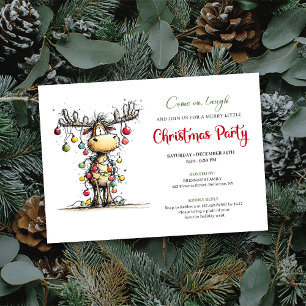 Quirky red green reindeer Christmas party invite