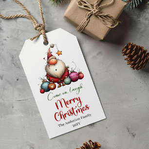 Quirky red green Santa Claus gift tag printable