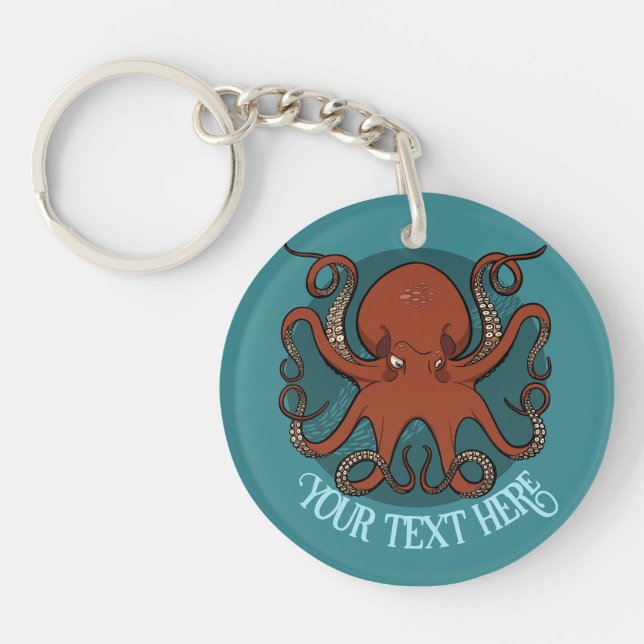 Quirky Red Octopus Artwork Personalised Design Key Ring (Front)