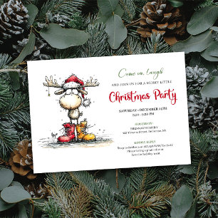 Quirky Reindeer Festive Red Green Party Invite