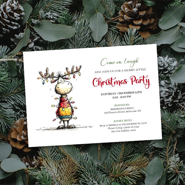Quirky Reindeer Holiday Party Invitation Card (Quirky Reindeer Holiday Party Invitation Card)