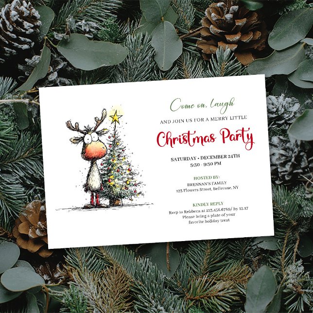 Quirky Reindeer Minimalist Holiday Party Invite (Quirky Reindeer Minimalist Holiday Party Invite)