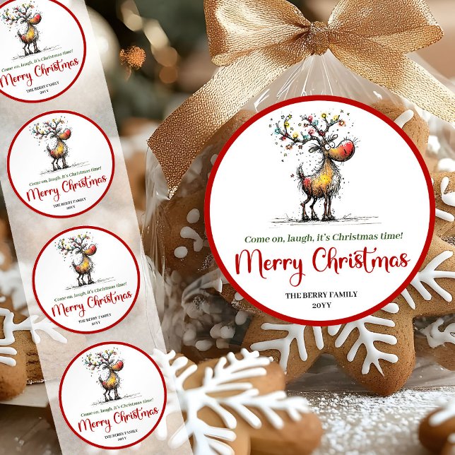 Quirky reindeer whimsical Christmas sticker art (Quirky reindeer whimsical Christmas sticker art)