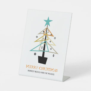 Quirky Retro Christmas Tree Mid Century Holiday Pedestal Sign