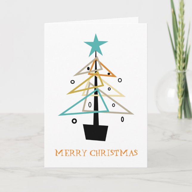 Quirky Retro Christmas Tree Mid Century Modern Holiday Card (Front)