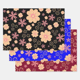 Quirky Retro Floral Pattern Wrapping Paper Sheet