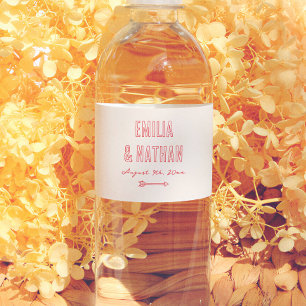 Quirky Retro Love Struck Hand Drawn Cupid Wedding Water Bottle Label