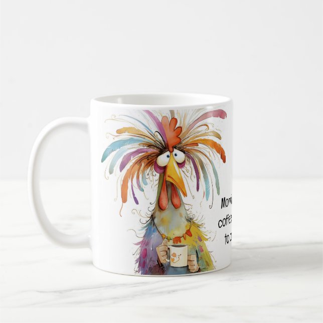 Quirky Rooster Coffee Humour Mug (Left)