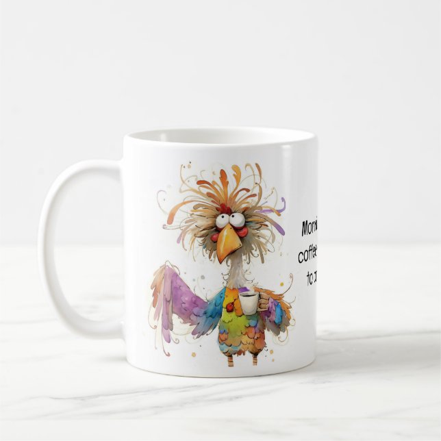 Quirky Rooster Coffee Humour Mug (Left)