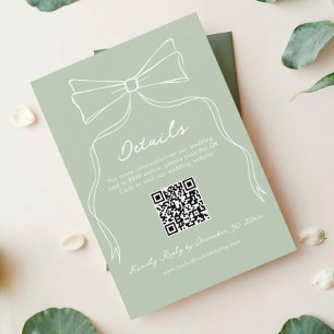 Quirky Sage Green Wedding RSVP QR Code Details  Enclosure Card
