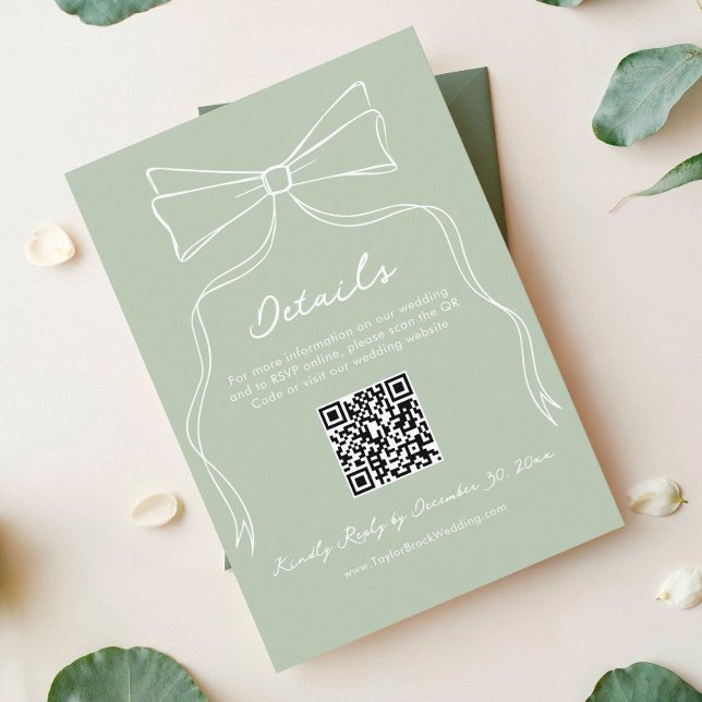 Quirky Sage Green Wedding RSVP QR Code Details  Enclosure Card (Creator Uploaded)