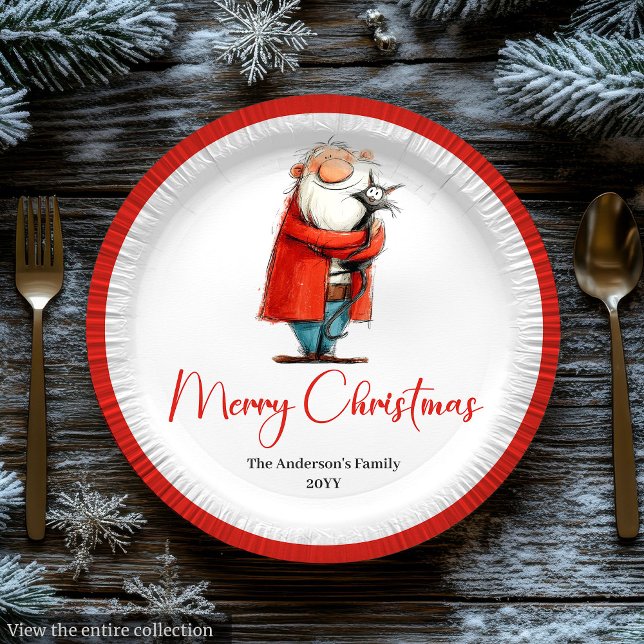 Quirky Santa Claus Watercolor Christmas Dinner  Paper Plate (Quirky Santa Claus Watercolor Christmas Dinner Plates

)