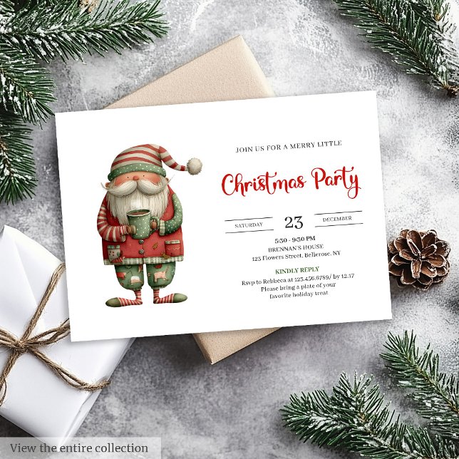 Quirky Santa Trendy Red Green Holiday Party Invite (Quirky Santa Trendy Red Green Holiday Party Invitation

)