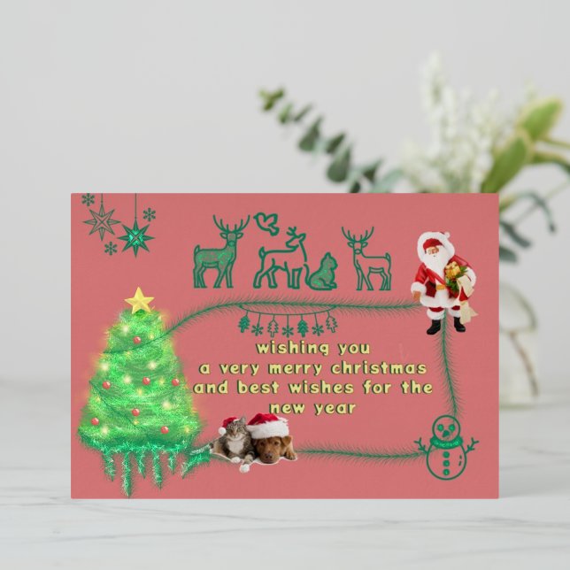 Quirky Santa with Cute Animal and Kitsch Tree (Standing Front)
