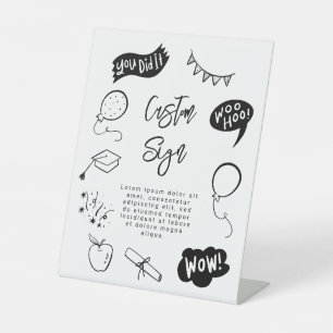 Quirky Scribble Graduation Party White Custom Sign