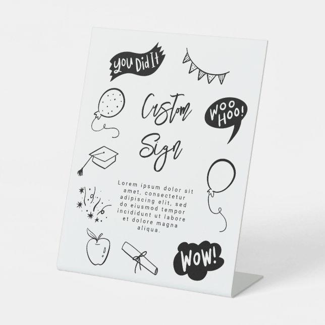 Quirky Scribble Graduation Party White Custom Sign (Front)