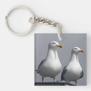 Quirky Seagull Couple Mr & Mrs Gully Stand Proud Key Ring