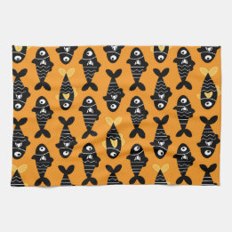 Quirky Seamless Black Fish Pattern Kitchen Towels