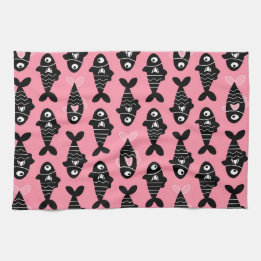 Quirky Seamless Black Fish Pattern Kitchen Towels