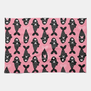 Quirky Seamless Black Fish Pattern Kitchen Towels
