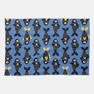 Quirky Seamless Black Fish Pattern Kitchen Towels