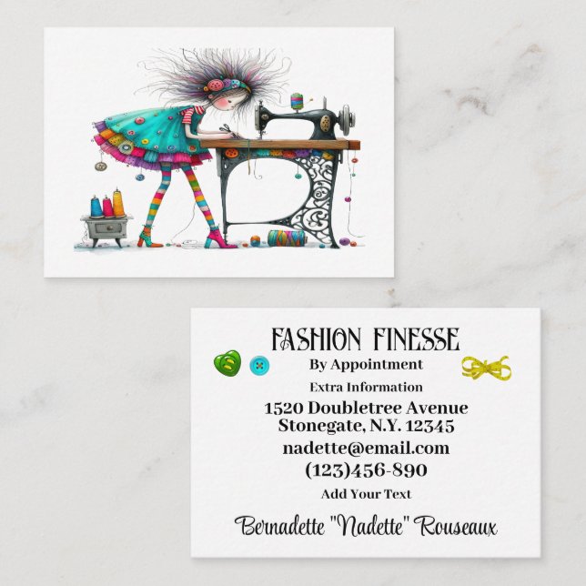 Quirky Seamstress Sewing Tailor  Business Card (Front/Back)