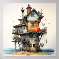 Quirky Seaside Shack Art