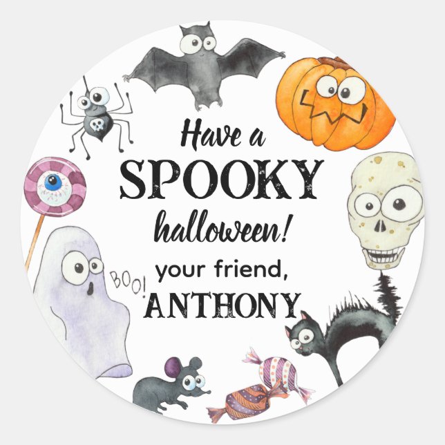 Quirky Silly Face Monsters Halloween Stickers (Front)