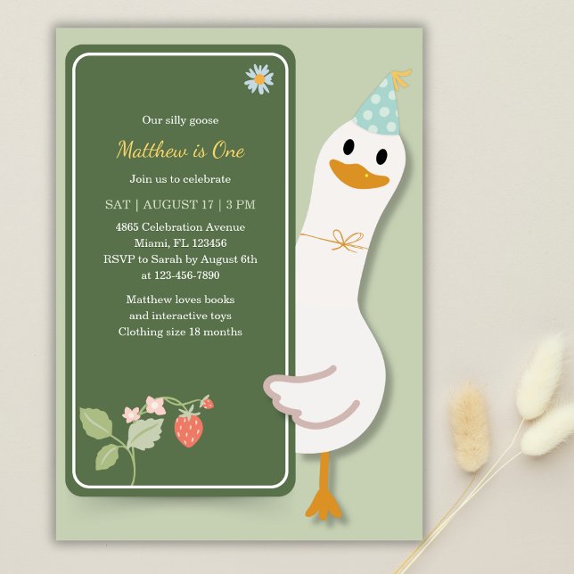 Quirky Silly Goose Kids 1st Birthday Party Invitation (Creator Uploaded)