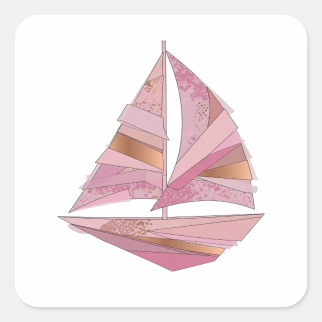 Quirky Silver PINK SAILBOAT Decal Design Square Sticker (Front)