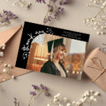 Quirky Stars Black Grad Photo Thank You Announcement<br><div class="desc">Quirky and whimsical graduation announcement photo card featuring a photo on the front and 1 on the back. The text says "thank you" in quirky hand writing with stars and confettis. Add the graduate's name,  information,  and message to personalize this card. Black.</div>