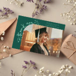 Quirky Stars Green Grad Photo Thank You Announcement<br><div class="desc">Quirky and whimsical graduation announcement photo card featuring a photo on the front and 1 on the back. The text says "thank you" in quirky hand writing with stars and confettis. Add the graduate's name,  information,  and message to personalize this card. Green.</div>