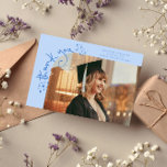 Quirky Stars Icy Blue Grad Photo Thank You Announcement<br><div class="desc">Quirky and whimsical graduation announcement photo card featuring a photo on the front and 1 on the back. The text says "thank you" in quirky hand writing with stars and confettis. Add the graduate's name,  information,  and message to personalize this card. Icy blue.</div>