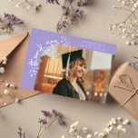 Quirky Stars Lilac Grad Photo Thank You Announcement<br><div class="desc">Quirky and whimsical graduation announcement photo card featuring a photo on the front and 1 on the back. The text says "thank you" in quirky hand writing with stars and confettis. Add the graduate's name,  information,  and message to personalize this card. Lilac.</div>