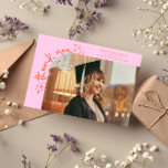 Quirky Stars Orange Pink Grad Photo Thank You Announcement<br><div class="desc">Quirky and whimsical graduation announcement photo card featuring a photo on the front and 1 on the back. The text says "thank you" in quirky hand writing with stars and confettis. Add the graduate's name,  information,  and message to personalize this card. Orange and pink.</div>