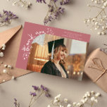 Quirky Stars Pink Grad Photo Thank You Announcement<br><div class="desc">Quirky and whimsical graduation announcement photo card featuring a photo on the front and 1 on the back. The text says "thank you" in quirky hand writing with stars and confettis. Add the graduate's name,  information,  and message to personalize this card. Pink.</div>