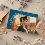 Quirky Stars Teal Grad Photo Thank You Announcement<br><div class="desc">Quirky and whimsical graduation announcement photo card featuring a photo on the front and 1 on the back. The text says "thank you" in quirky hand writing with stars and confettis. Add the graduate's name,  information,  and message to personalize this card. Teal.</div>