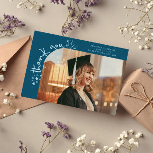Quirky Stars Teal Grad Photo Thank You Announcement
