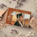 Quirky Stars Terracotta Grad Photo Thank You Announcement<br><div class="desc">Quirky and whimsical graduation announcement photo card featuring a photo on the front and 1 on the back. The text says "thank you" in quirky hand writing with stars and confettis. Add the graduate's name,  information,  and message to personalize this card. Terracotta.</div>