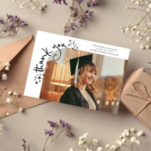 Quirky Stars White Grad Photo Thank You Announcement