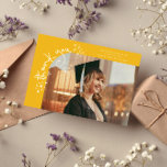 Quirky Stars Yellow Grad Photo Thank You Announcement<br><div class="desc">Quirky and whimsical graduation announcement photo card featuring a photo on the front and 1 on the back. The text says "thank you" in quirky hand writing with stars and confettis. Add the graduate's name,  information,  and message to personalize this card. Yellow.</div>