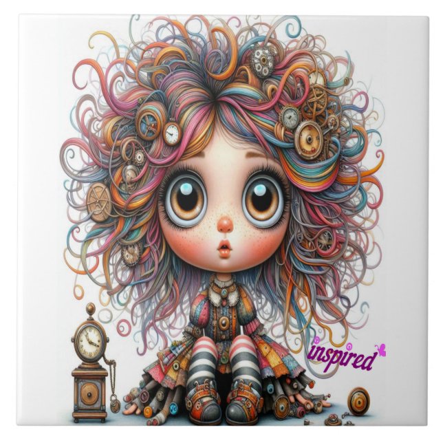 Quirky Steampunk Girl Inspired Ceramic Tile (Front)